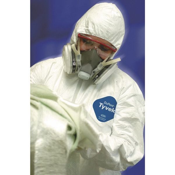 Tyvek 400 Hooded Disposable Coveralls, 3XL, Zipper, Elastic Wrist, Elastic Ankle, White, 6 Pack