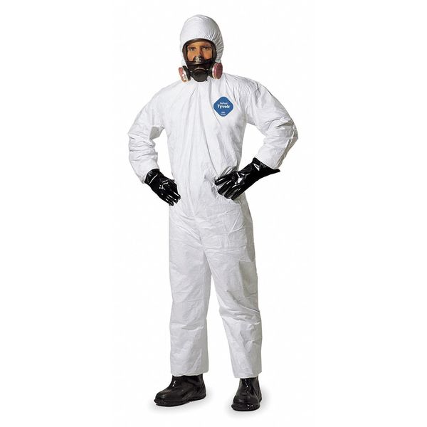 Tyvek 400 Hooded Disposable Coveralls, 5XL, Zipper, Elastic Wrist, Elastic Ankle, White, 25 Pack