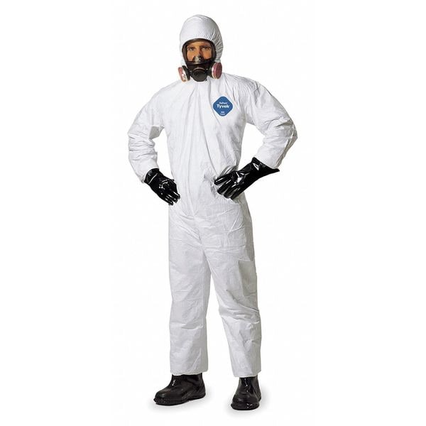 Tyvek 400 Hooded Disposable Coveralls, 3XL, Zipper, Elastic Wrist, Elastic Ankle, White, 6 Pack