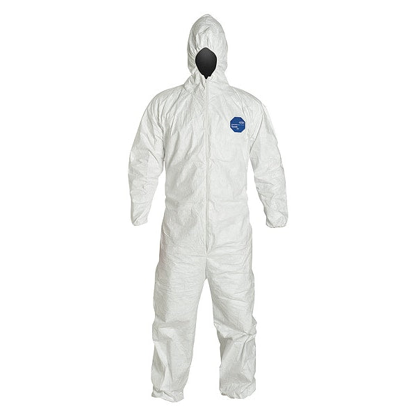 Tyvek 400 Hooded Disposable Coveralls, 3XL, Zipper, Elastic Wrist, Elastic Ankle, White, 6 Pack
