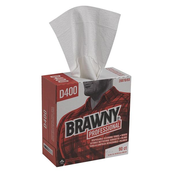 Dry Wipe, Brawny Pro, Dispenser Box, Double Recreped DRC, 90 Wipes, 9 1/4 in x 16 in, White, 10 Pk