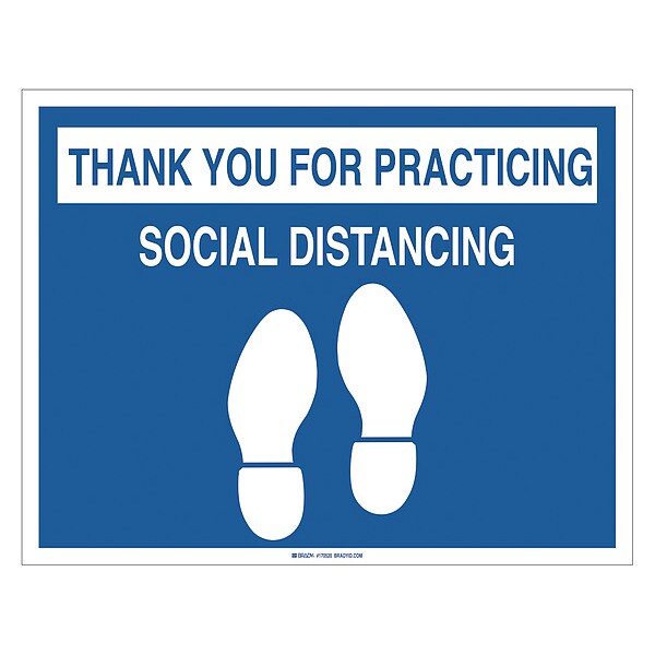 Social Distancing Floor Sign, 14 in H, 18 in W, Vinyl, Rectangle, English, FS-1418-002