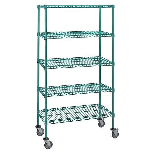 Mobile Stem Caster Cart, Green, 5 Shelves