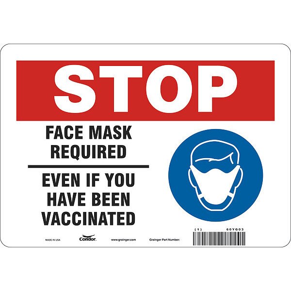 Facemask Reminder Safety Sign, 7 in Height, 10 in Width, Polyethylene, English
