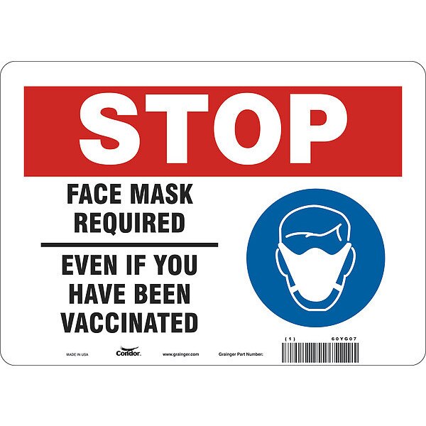 Facemask Reminder Safety Sign, 10 in Height, 14 in Width, Vinyl, English