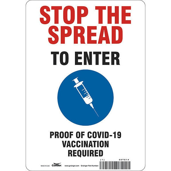Employee/Visitor Vaccine Proof Sign, 60YG14