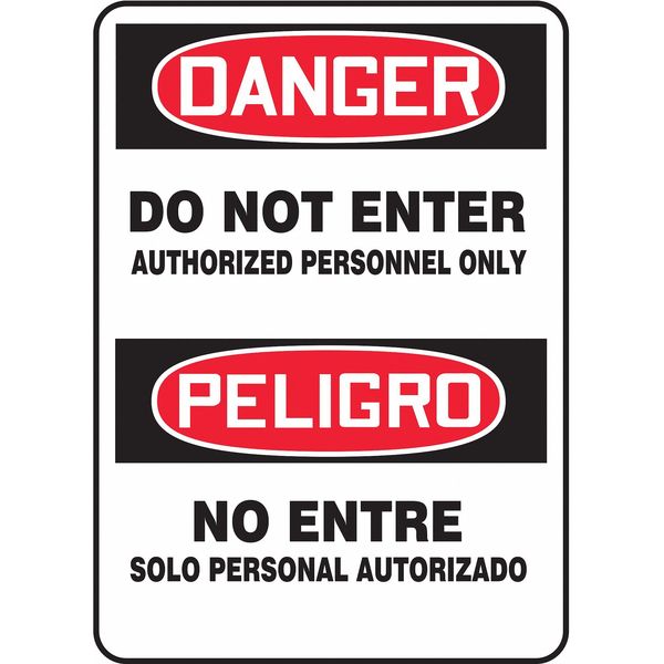 Spanish-Bilingual Danger Sign, 14 in H, 10 in W, Vinyl, Rectangle, English, Spanish, SBMADM157VS