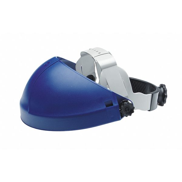 Single Crown Headgear for Faceshield, Thermoplastic, Dielectric Protection, Ratchet, Blue
