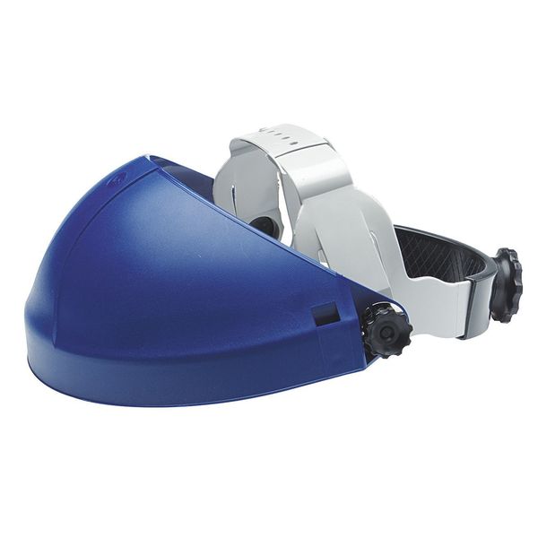Single Crown Headgear for Faceshield, Thermoplastic, Dielectric Protection, Ratchet, Blue