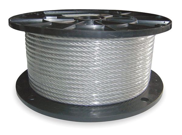 Cable, 1/16 In, L100Ft, WLL100Lb, 1x19, SS