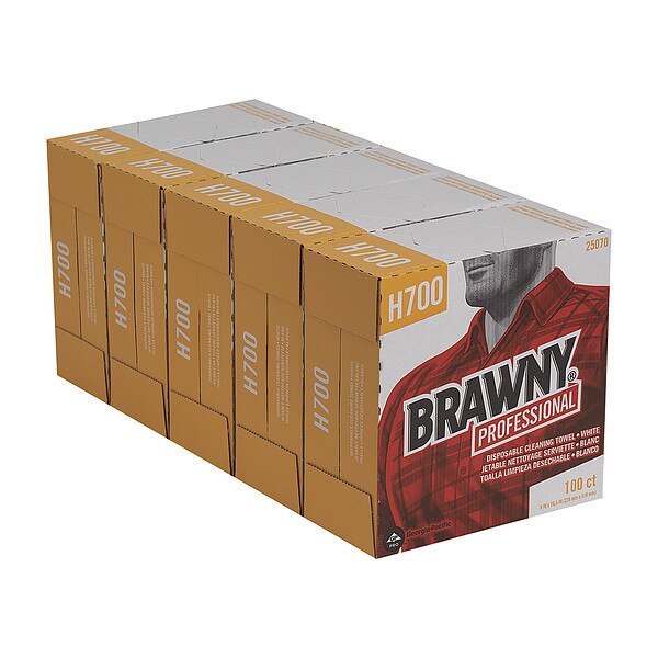 Dry Wipe, Brawny Pro H700, Dispenser Box, Heavy Absorb, 9 in x 16 1/2 in, 100 Sheets, White, 5 Pk