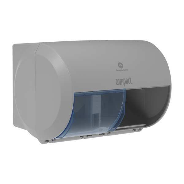 Toilet Paper Dispenser, Compact, Horizontal Double Roll, Coreless, Wall Mount, Gray