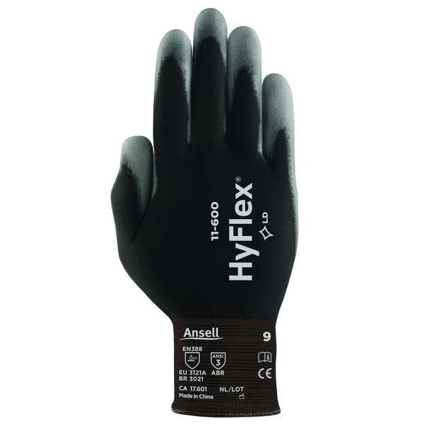 Polyurethane Coated Gloves, Palm Coverage, Black, 10, PR