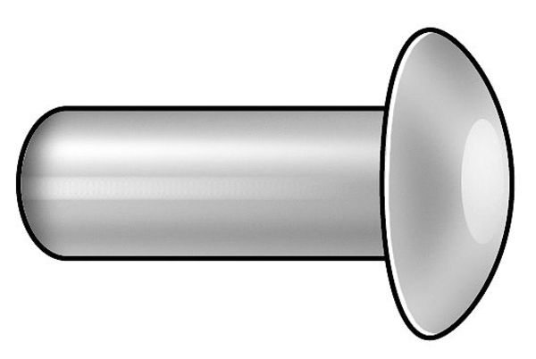 Semi-Tubular Rivet, Oval Head, 3/32 in Dia., 3/32 in L, Brass Body, 100 PK