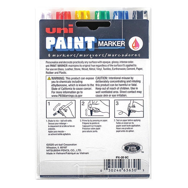 Permanent Paint Marker, Medium Tip, Black, Blue, Green, Red, White, Yellow Color Family, Paint