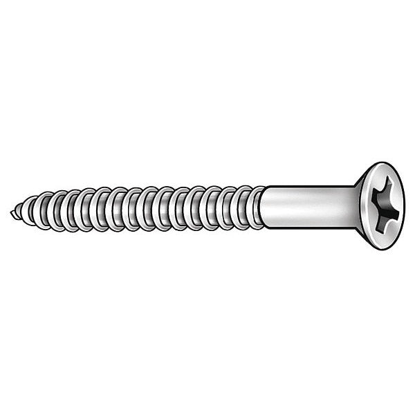 Wood Screw, #4, 1 in, Plain Brass Flat Head Phillips Drive, 100 PK