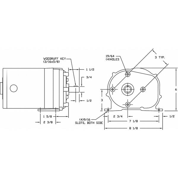 AC Gearmotor, 400.0 in-lb Max. Torque, 30 RPM Nameplate RPM, 115V AC Voltage, 1 Phase