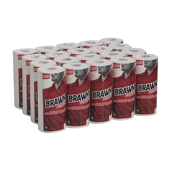 Dry Wipe Roll, Brawny D300, Poly Wrap, 60 ft, Double Recreped (DRC), 9 1/4 in x 11 in, White, 20 Pk