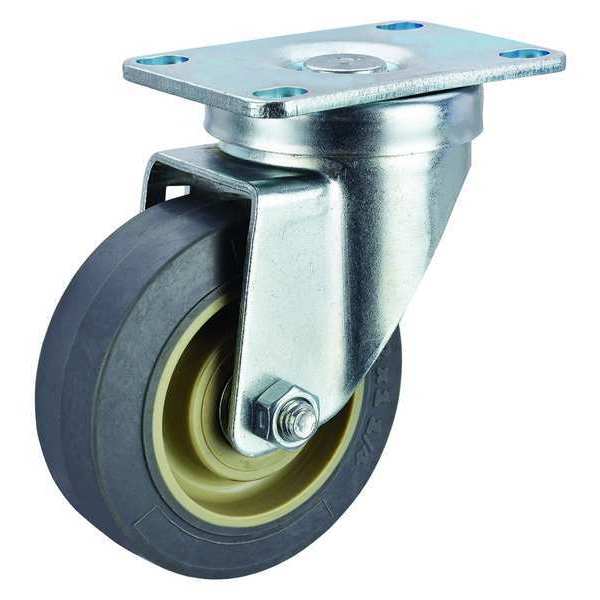 Swivel Plate Caster, Rubber, 3-1/2 in, 250 lb, Gry