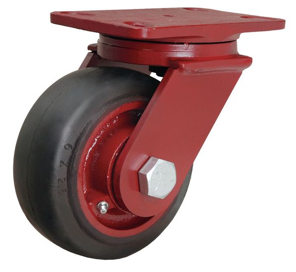 Plate Caster, Swivel, Rubber, 6 in., 540 lb, Blk