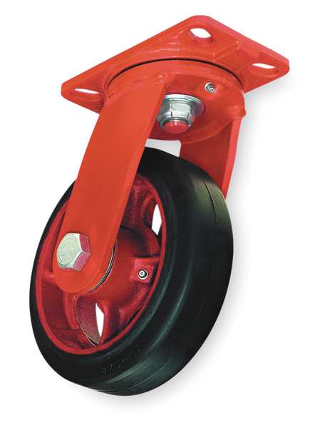 Plate Caster, Swivel, Rubber, 6 in., 540 lb.
