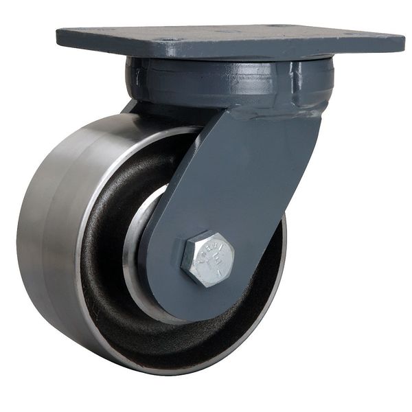Kingpinless Plate Caster, Swivel, Steel, 6 in, 6000 lb.