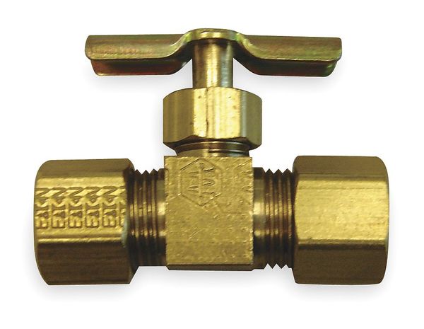 Needle Valve, Straight, Brass, 3/16 In, Tube