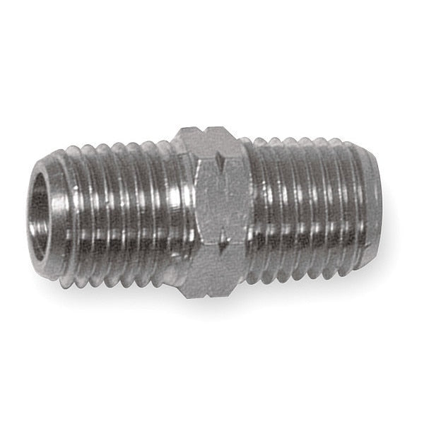 Nickel Plated Brass Hex Nipple, MNPT x MNPT, 1/8