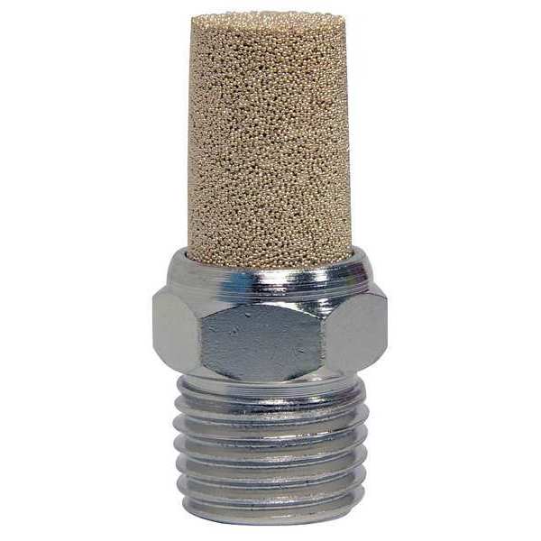 Muffler, Exhaust, 1/4 in NPT, 9/16 in Hex Size, Nickel Plated Steel, Sintered Bronze