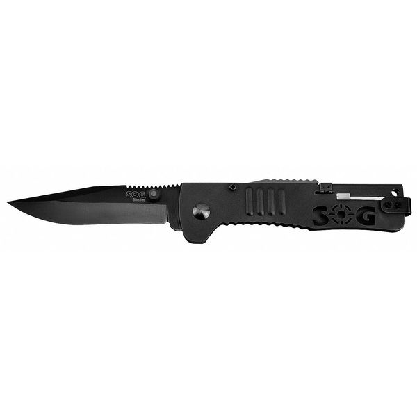 Folding Knife, Clip Point, Black, 3-3/16 In