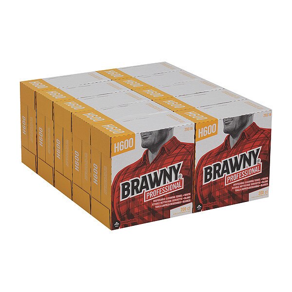 Dry Wipe, Brawny Pro Dispenser Box, Hydro-entangled HEF, 9 in x 12 1/2 in, 200 Sheets, White, 10 Pk