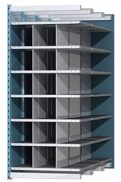 Steel Add-On Pigeonhole Bin Unit, 72 in D x 87 in H x 36 in W, 7 Shelves, Blue/Gray