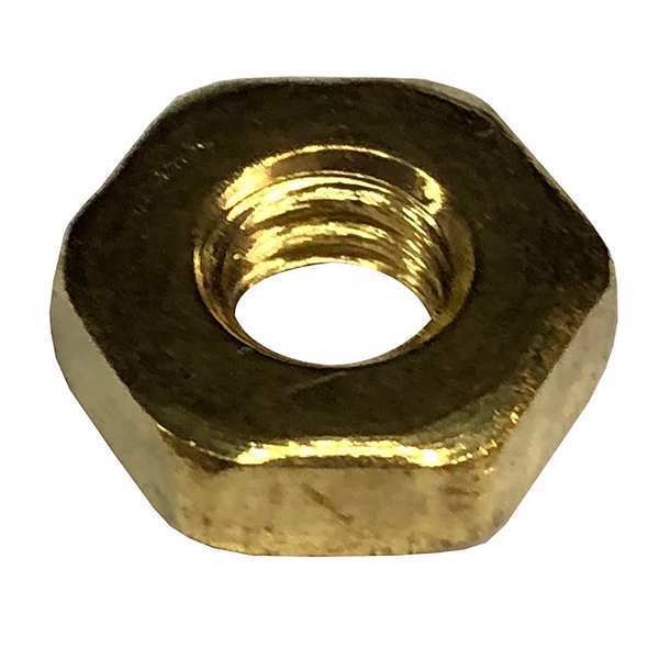 Hex Nut, #6-32, Brass, Not Graded, Plain, 7/64 in Ht, 30000 PK