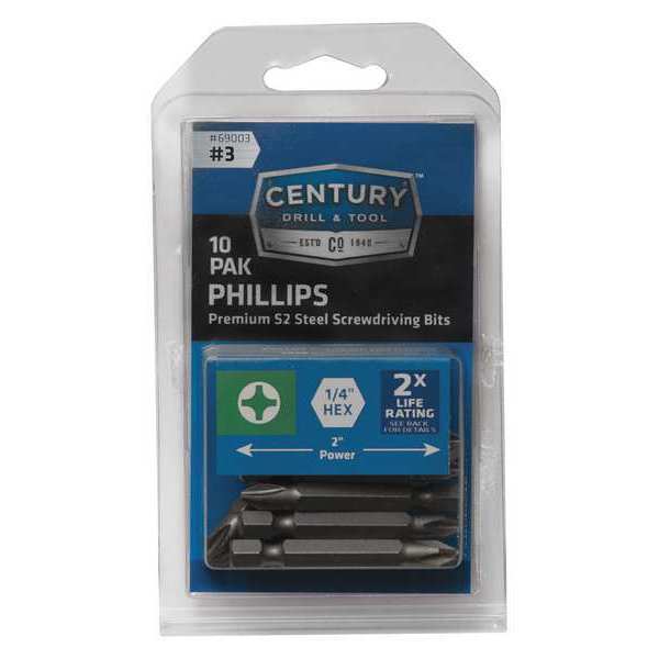 Phillips Power Screwdriver Bit, 3 10Pk