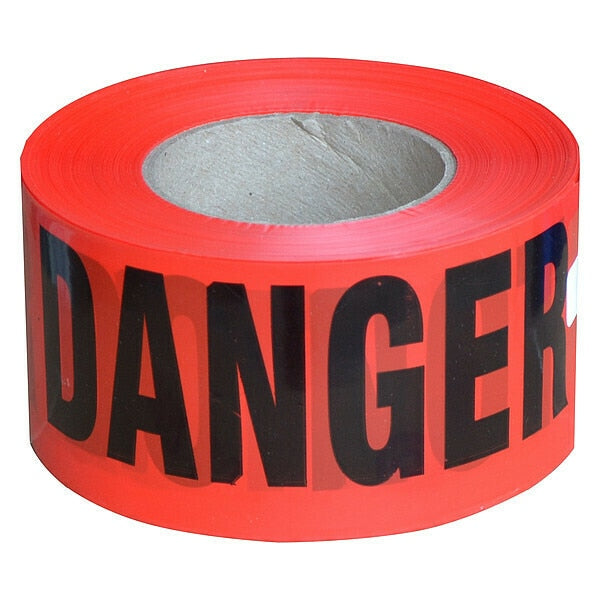 Barricade Tape, Danger, Red, 3 in Wide x 1000 ft Long, Polyethylene, 2 mil Thick