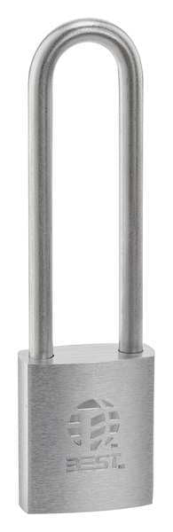 Keyed Padlock, Coreless, Long Shackle, Rectangular Brass Body, Stainless Steel Shackle, 7/8 in W