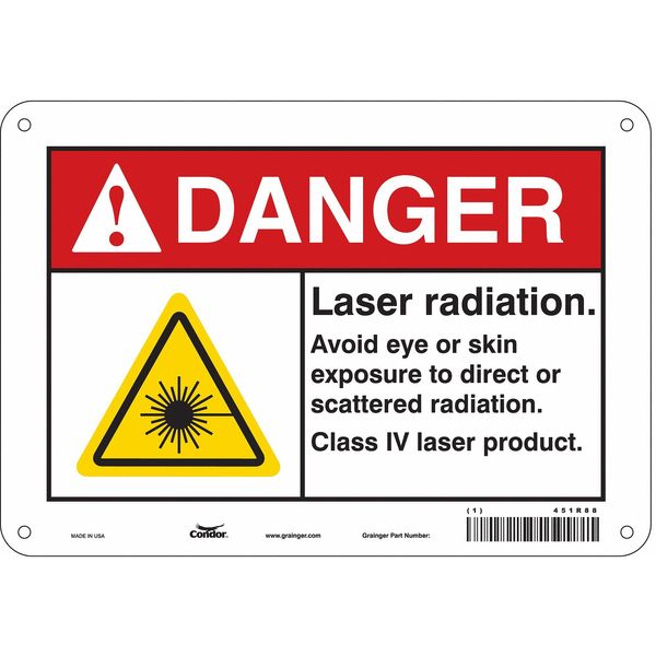 Laser Warning Sign, 7 in H, 10 in W, Polyethylene, Vertical Rectangle, 451R88