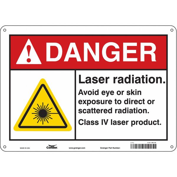 Laser Warning Sign, 10 in H, 14 in W, Polyethylene, Horizontal Rectangle, 451R89