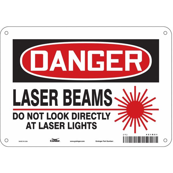 Laser Warning Sign, 7 in H, 10 in W, Polyethylene, Vertical Rectangle, 451R51