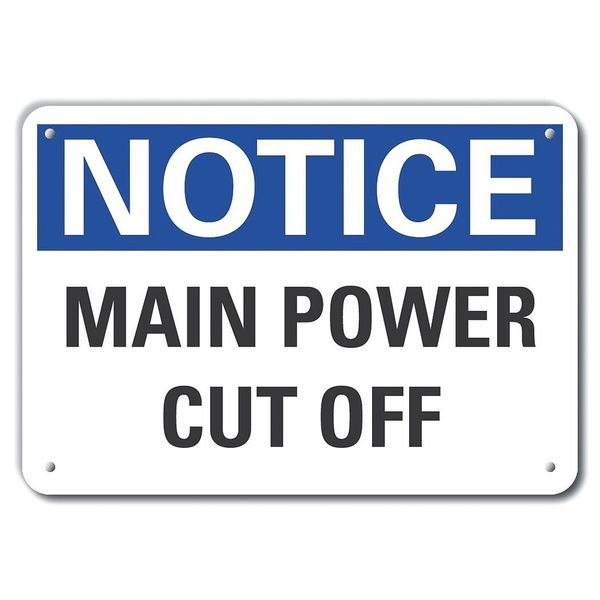 Reflective  Power Cut Off Notice Sign, 10 in Height, 14 in Width, Aluminum, Horizontal Rectangle
