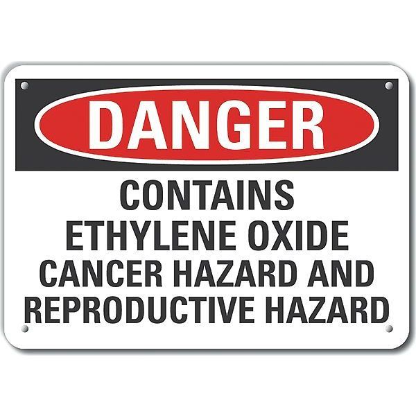 Plastic Ethylene Oxide Danger Sign, 7 in Height, 10 in Width, Plastic, Vertical Rectangle, English
