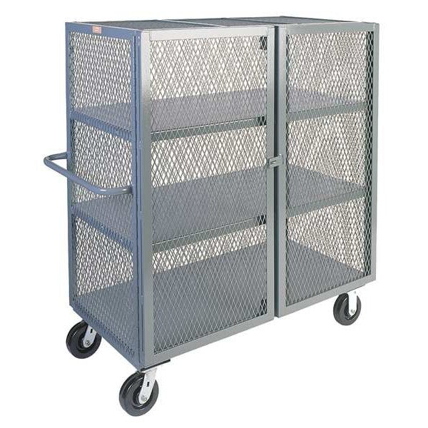 Dual-Latch Welded Mesh Security Cart with Fixed Shelves 3,000 lb Capacity, 40 in W x 54 in L x