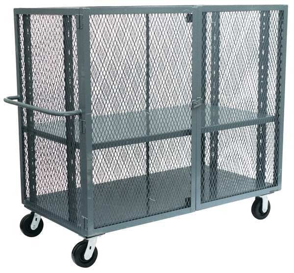 Dual-Latch Welded Mesh Security Cart with Fixed Shelves 3,000 lb Capacity, 28 in W x 66 in L x