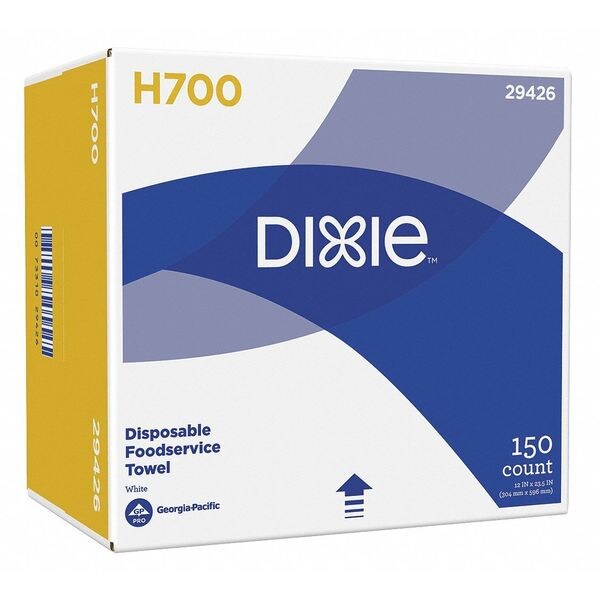 Dry Wipe, White, Dispenser Box, Hydro-entangled (HEF), 150 Wipes, 12 in x 23 1/2 in