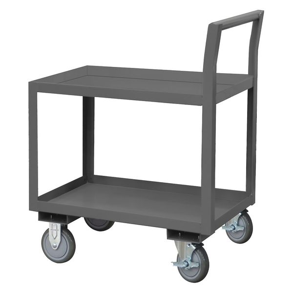 Steel Low-Profile Utility Cart with Lipped Metal Shelves, Raised, 2 Shelves, 1,200 lb