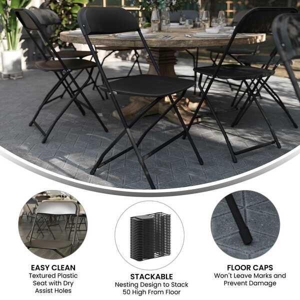 Hercules Series Plastic Folding Chair Black - 10 Pack 650LB Weight Capacity Comfortable Event Chair-Lightweight Folding Chair