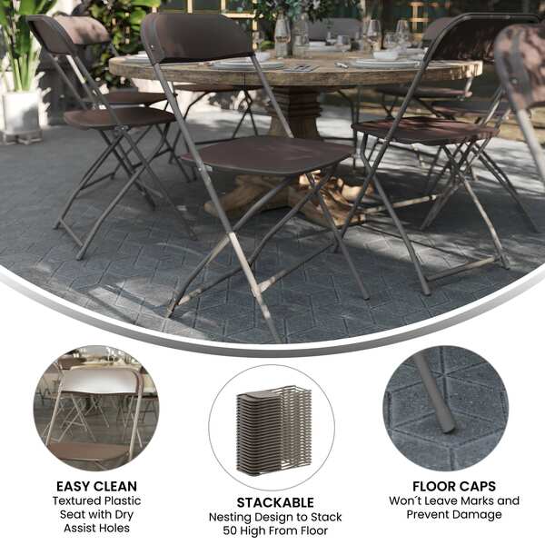 Hercules Series Plastic Folding Chair Brown - 10 Pack 650LB Weight Capacity Comfortable Event Chair-Lightweight Folding Chair