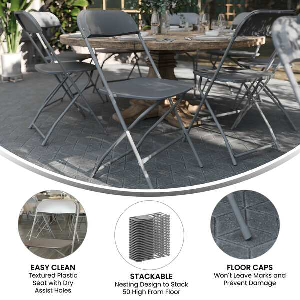 Hercules Series Plastic Folding Chair Grey - 10 Pack 650LB Weight Capacity Comfortable Event Chair-Lightweight Folding Chair