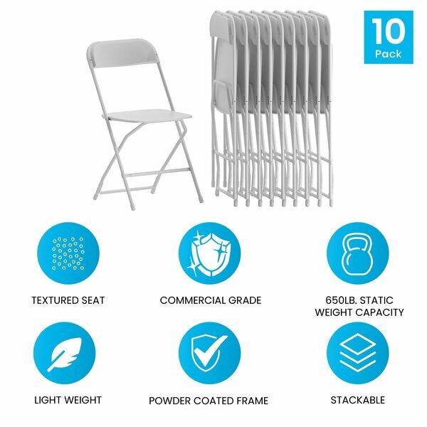 Hercules Series Plastic Folding Chair White - 10 Pack 650LB Weight Capacity Comfortable Event Chair-Lightweight Folding Chair