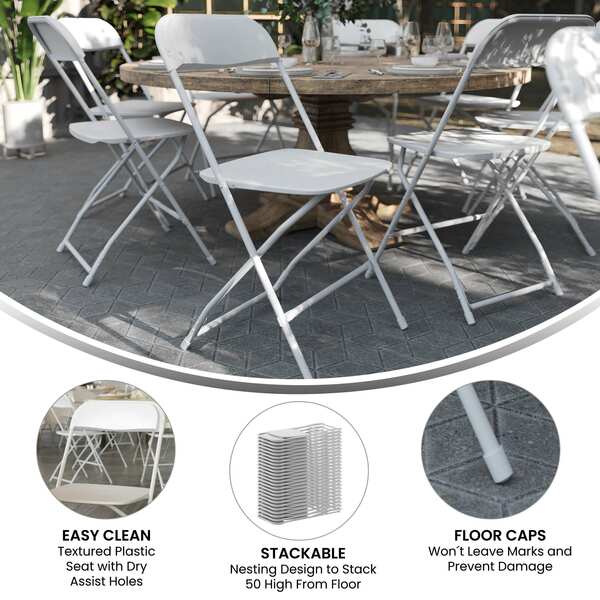 Hercules Series Plastic Folding Chair White - 10 Pack 650LB Weight Capacity Comfortable Event Chair-Lightweight Folding Chair